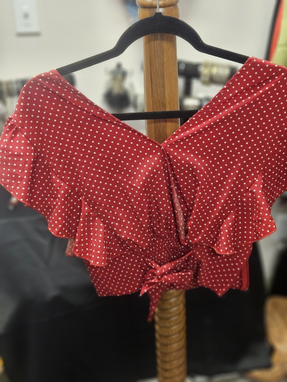 FAVLUX Red Polka Dot Ruffle Crop Top
